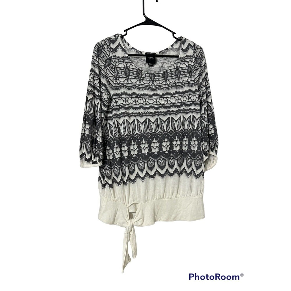 Deletta 3/4‎ Sleeve Pullover Top Shirt Womens Medium M White/Gray Career Casual